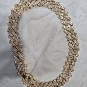 NWOT! 18in 20mm Necklace Gold Over Copper VVS CZ Cuban Link Chain